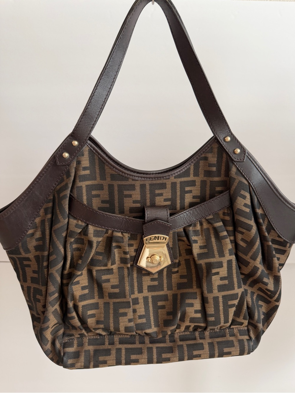 Fendi Brown and Dark Brown Zucca FF Canvas Shoulder Bag with Gold Hardware